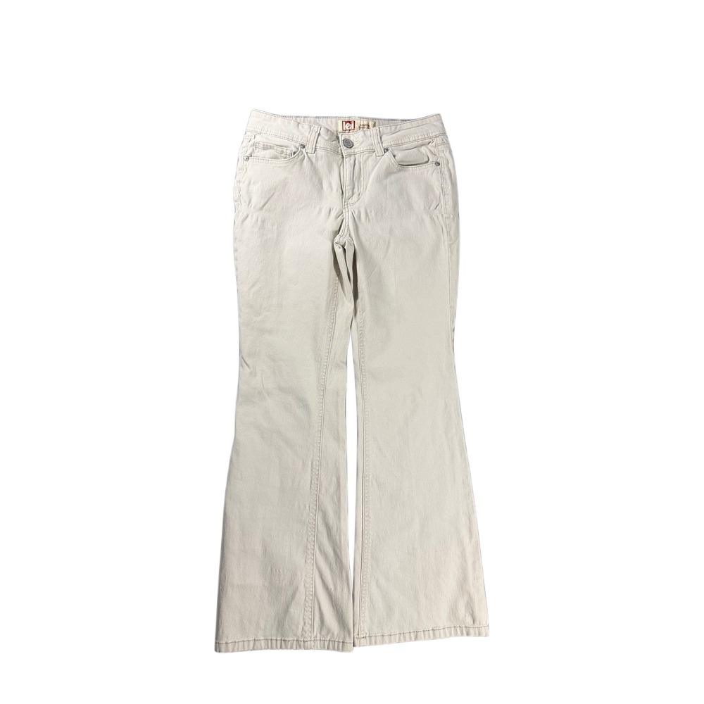 LEI Sophia Hipster Flare Pants Tan Khaki Low Rise Wide Leg Size 7 Short